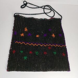 Hand Sewn Boho Bag Made In Mexico Black‎ Multicolored Stars Hippie Boho Tribal